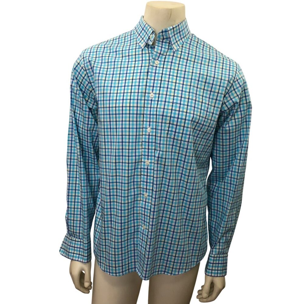 Lands End Mens Traditional Fit Plaid Button-Down Shirt M Cotton Blend